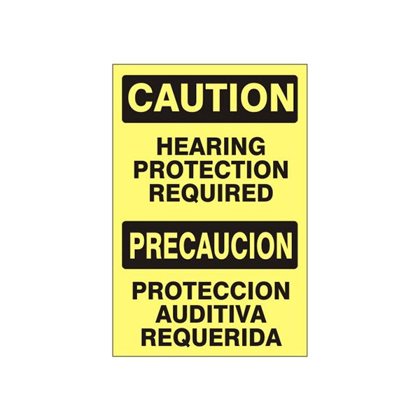 Hearing Protection Required Precaucion Proteccion Auditiva Requerida - Caution Sign sign, Adhesive Vinyl, 14X10