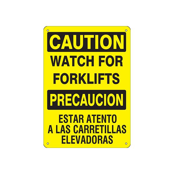 Watch For Forklifts Precaucion Estar Atento A Las Carretillas Elevadorascaution Sign sign, Adhesive Vinyl, 20X14