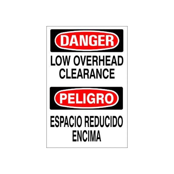 Low Overhead Clearance Peligro Espacio Reducido Encima - Danger Sign sign, Adhesive Vinyl, 20X14