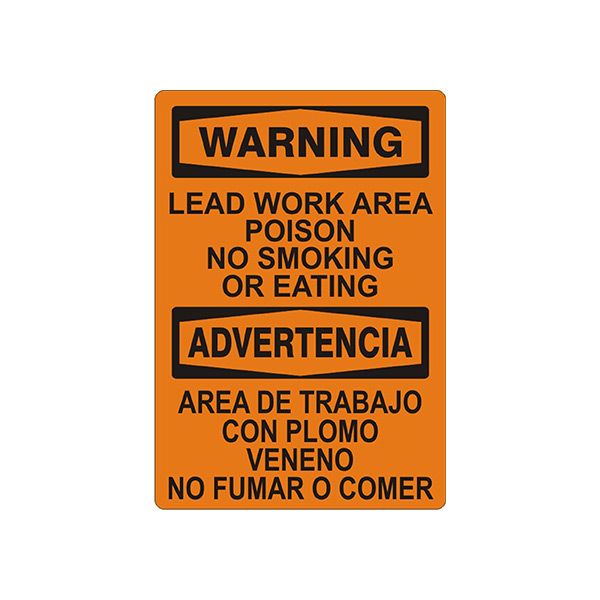 Lead Work Area Poison No Smoking Or Eating Advertencia Area - Warning Sign sign, Adhesive Vinyl, 14X10