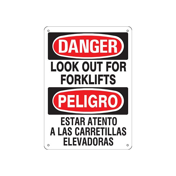 Look Out For Look Out For Forklifts Peligro Estar Atento A Las Carretillas Elevadoras - Danger Sign sign, Adhesive Vinyl, 20X14