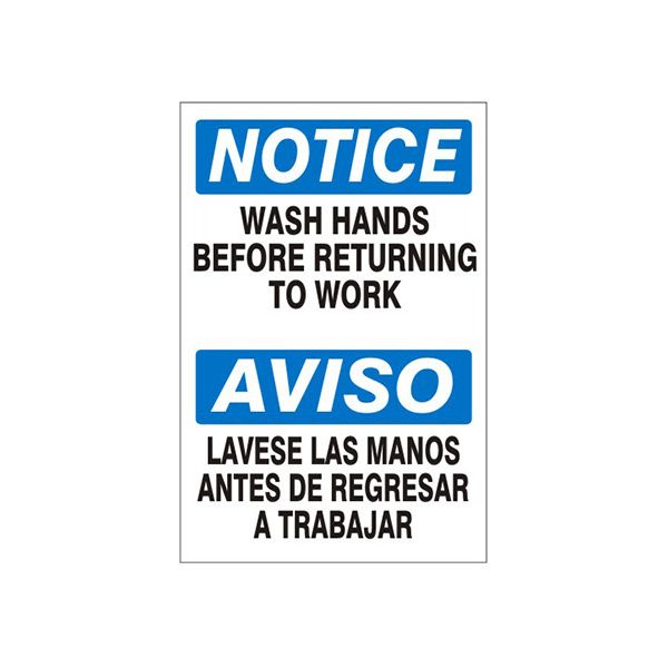 Wash Hands Before Returning To Work Aviso Lavese Las Manos - Notice Sign sign, Adhesive Vinyl, 14X10