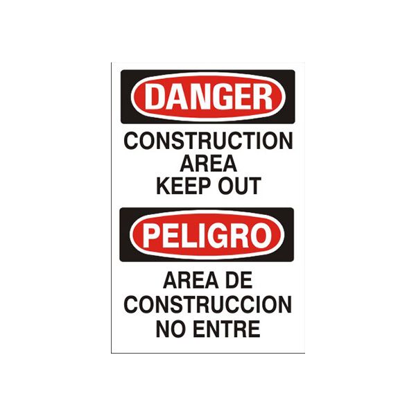 Construction Area Keep Out Peligro Área De Construcción No Entre - Danger Sign sign, Adhesive Vinyl, 14X20