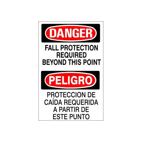 Fall Protection Required Beyond This Point Peligro Proteccion De Caída - Danger Sign sign, Adhesive Vinyl, 14X10