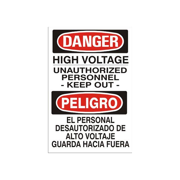 High Voltage Unauthorized Personnel - Keep Out - Peligro El Personal Desautorizado - Danger Sign sign, Adhesive Vinyl, 20X14
