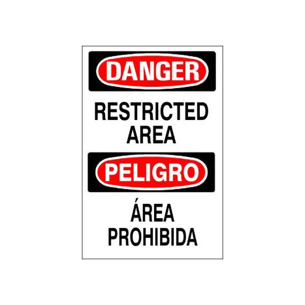 Restricted Area Peligro Área Prohibida - Danger Sign sign, Adhesive Vinyl, 14X10