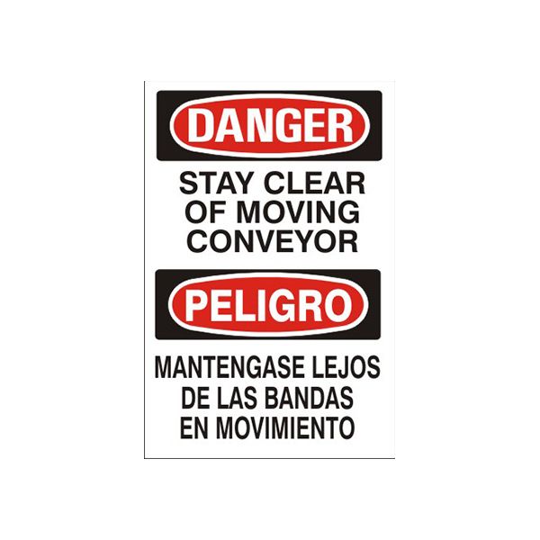 Stay Clear Of Moving Conveyor Peligro Mantengase Lejos De Las - Danger Sign sign, Adhesive Vinyl, 20X14