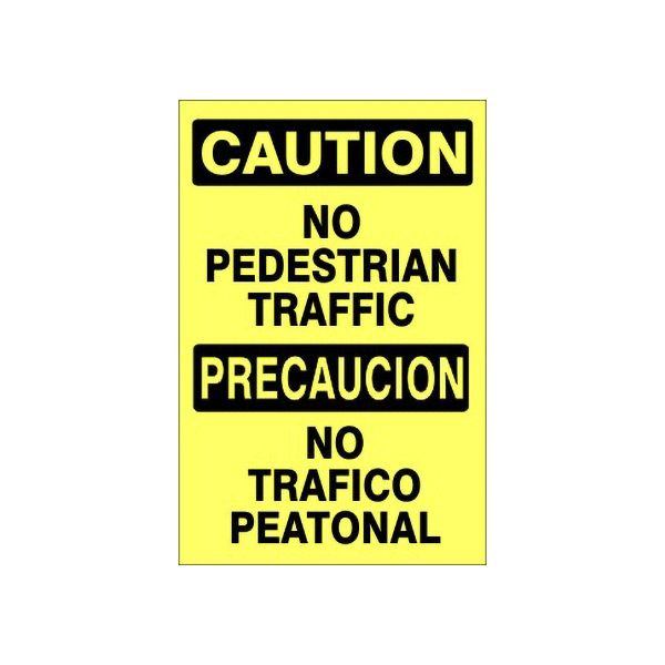No Pedestrian Traffic Precaucion No Trafico Peatonal - Caution Sign sign, Adhesive Vinyl, 14X10