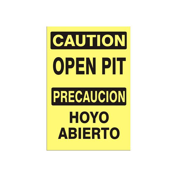 Open Pit Precaucion Hoyo Abierto - Caution Sign sign, Adhesive Vinyl, 20X14