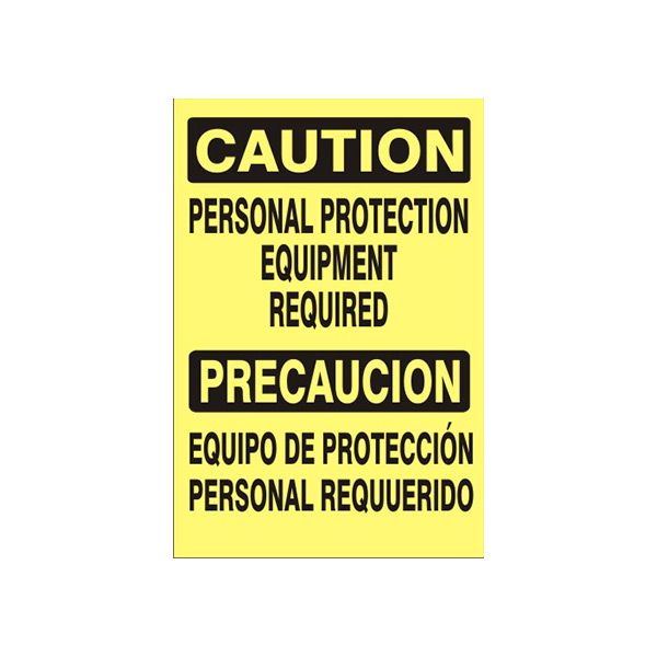 Personal Protection Equipment Required Precaucion Equipo De Proteccion Personal Requerido - Caution Sign sign, Adhesive Vinyl, 20X14