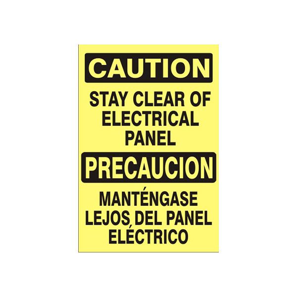 Stay Clear Of Electrical Panel Precaucion Manténgase Lejos Del Panel - Caution Sign sign, Adhesive Vinyl, 14X10