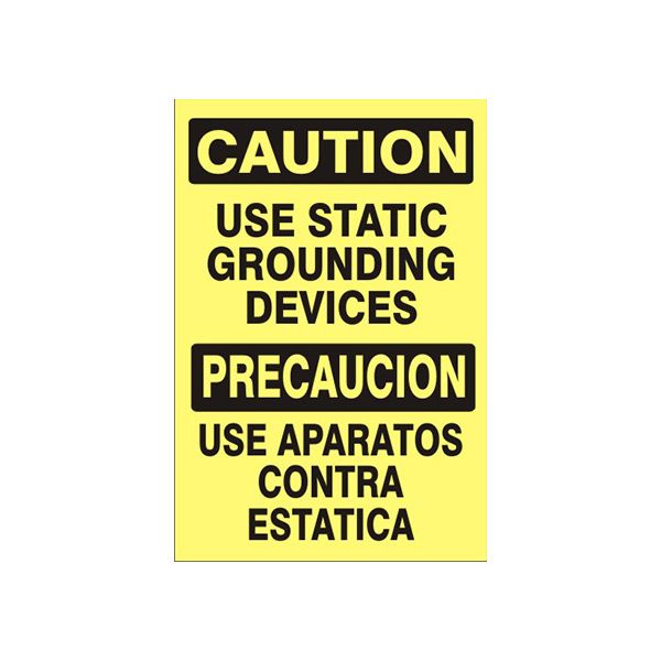 Use Static Grounding Devices Precaucion Use Aparatos Contra Estatica - Caution Sign sign, Adhesive Vinyl, 20X14