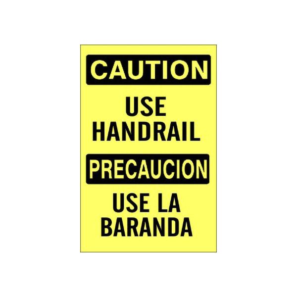 Use Handrail Precaucion Use La Baranda - Caution Sign sign, Adhesive Vinyl, 20X14