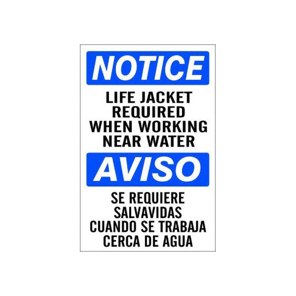 Life Jacket Required When Working Near Water Aviso Se Requiere - Notice Sign sign, Adhesive Vinyl, 20X14