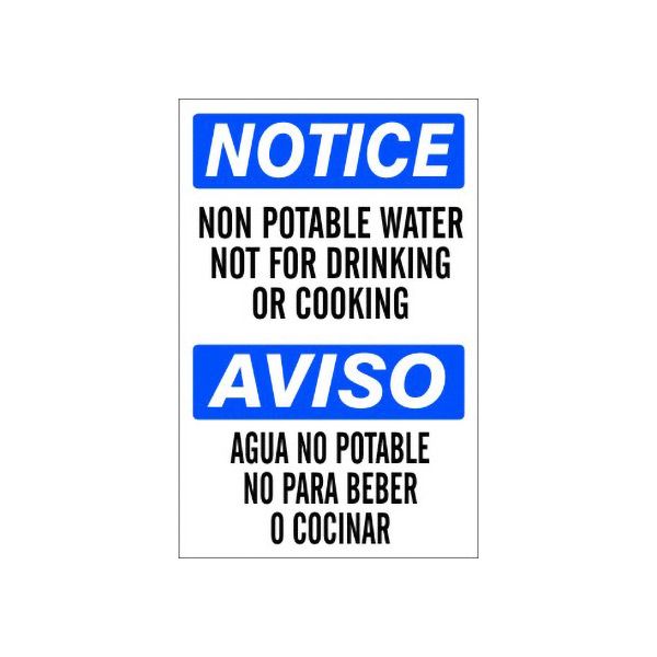 Non Potable Water Not For Drinking Or Cooking Aviso Agua - Notice Sign sign, Adhesive Vinyl, 14X10