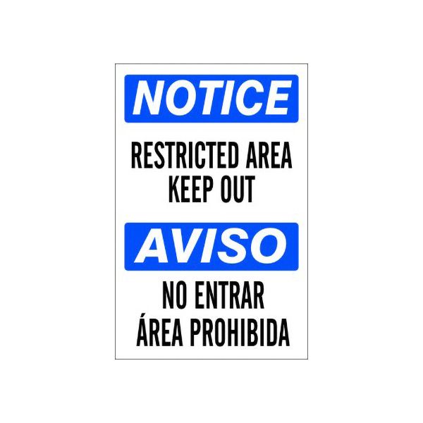 Restricted Area Keep Out Aviso No Entrar Área Prohibida - Notice Sign sign, Adhesive Vinyl, 20X14