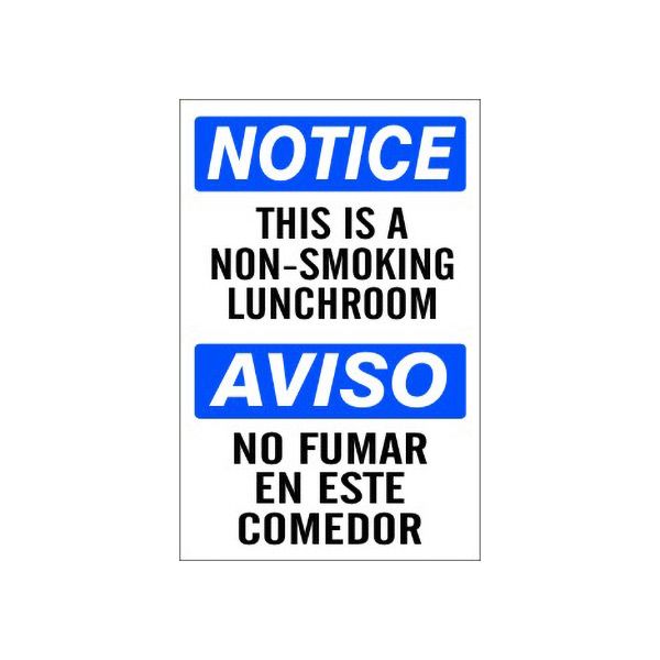 This Is A Non-Smoking Lunchroom Aviso No Fumar En - Notice Sign sign, Adhesive Vinyl, 20X14