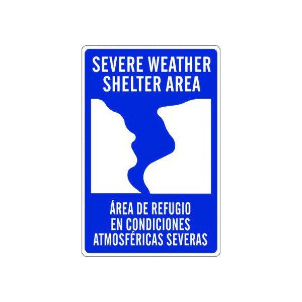 Severe Weather Shelter Area / Área De Refugio En Condiciones Atmosféricas sign, Adhesive Vinyl, 10X14