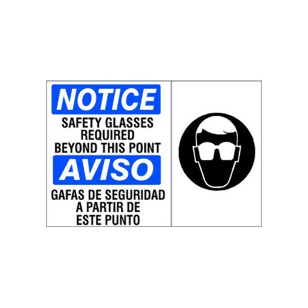 Safety Glasses Required Beyond This Point Aviso Gafas De Seguridad - Notice Sign sign, Adhesive Vinyl, 10X14