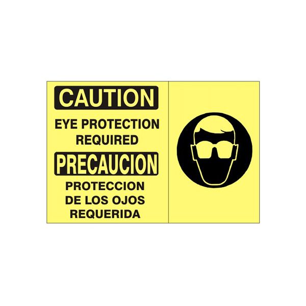 Eye Protection Required Precaucion Protecion De Los Ojos Requerida W - Caution Sign sign, Adhesive Vinyl, 14X20