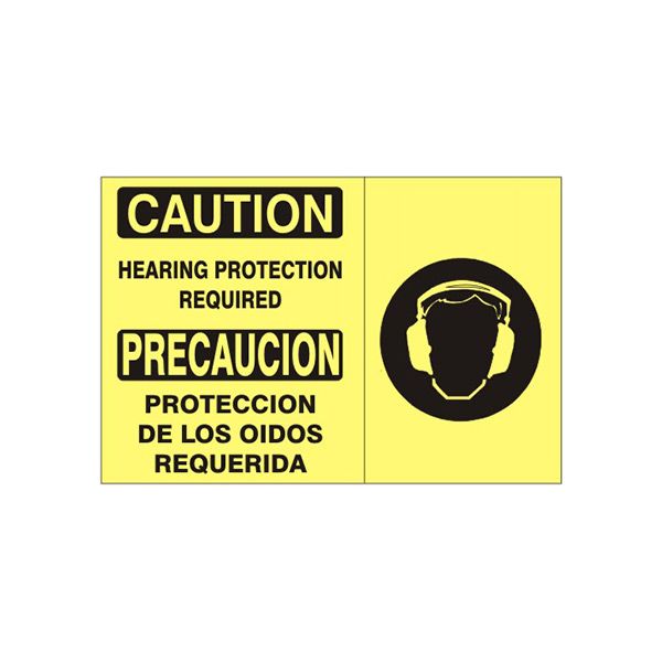 Hearing Protection Required  Precaucion Proteccion De Los Oidos Requerida W - Caution Sign sign, Adhesive Vinyl, 10X14