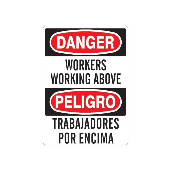 Workers Working Above Peligro Trabajando Por Encima - Danger Sign sign, Adhesive Vinyl, 20X14