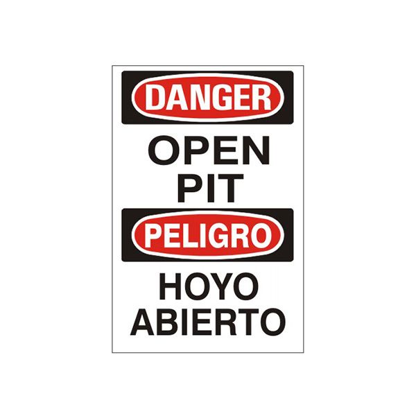 Open Pit  Peligro Hoyo Abierto - Danger Sign sign, Adhesive Vinyl, 14X10