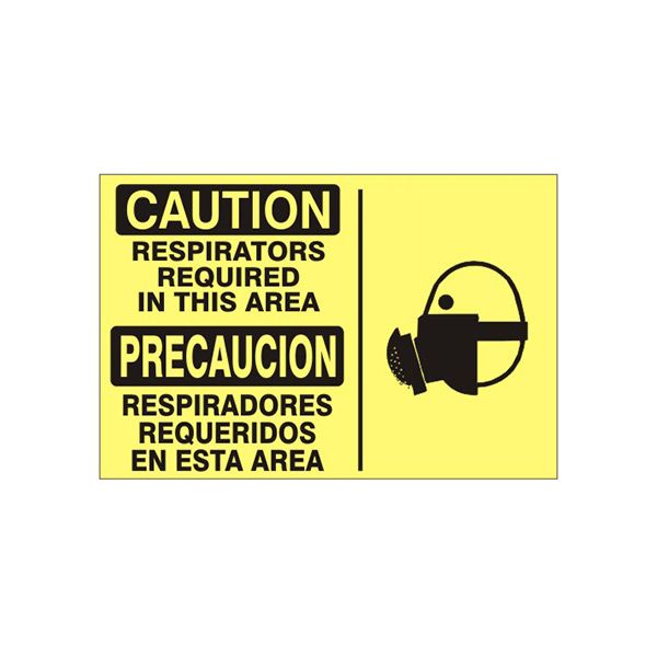 Caution Respirators Required In This Area  Precaucion Respirador Requeridos En - Caution Sign sign, Adhesive Vinyl, 14X20