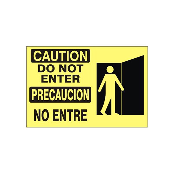 Caution  Do Not Enter  Precaucion  No Entre Person/Door Picto - Caution Sign sign, Adhesive Vinyl, 10X14