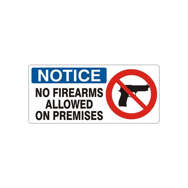 Notice: No Firearms Allowed  On Premises With  Picto sign, Plastic (.040), 7X17