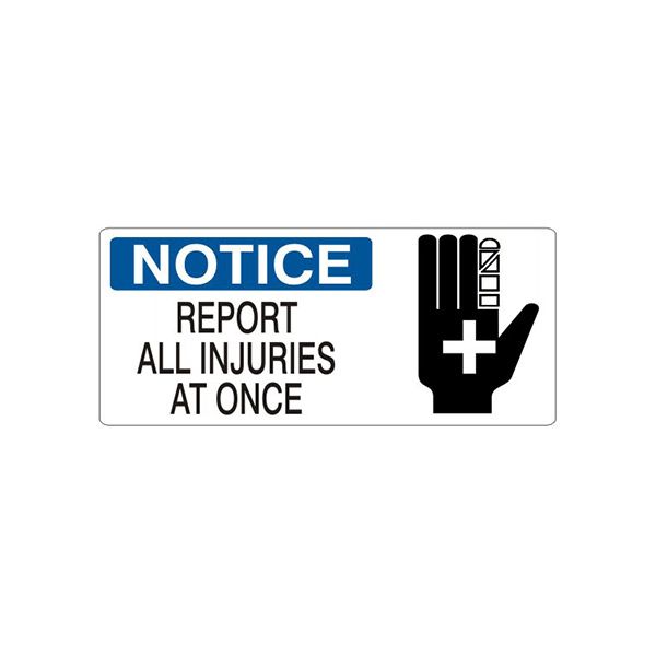 Report All Injuries At Once With  Hand/Cross Picto - Notice Sign sign, Adhesive Vinyl, 7X17