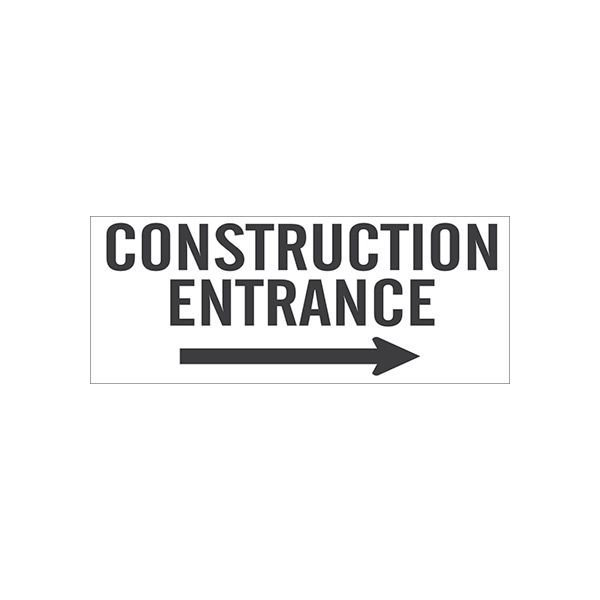 Construction Entrance With Arrow Pointing Right- Reinforced White Vinyl With banner., Banner, 48X120