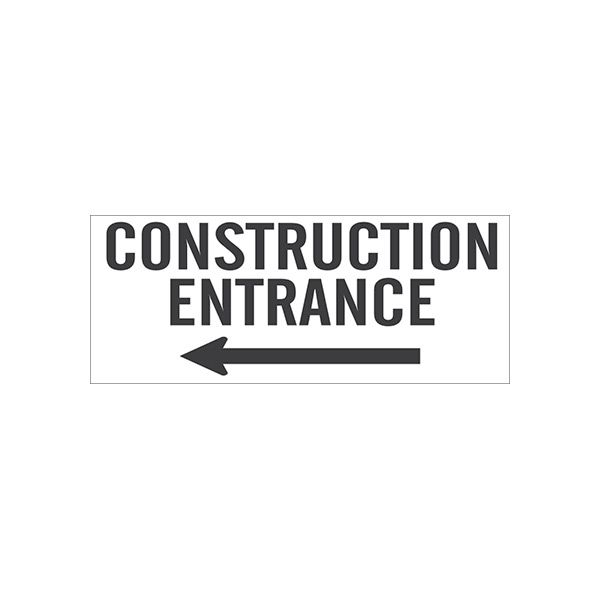 Construction Entrance With Arrow Pointing Left- Reinforced White Vinyl With banner., Banner, 48X120