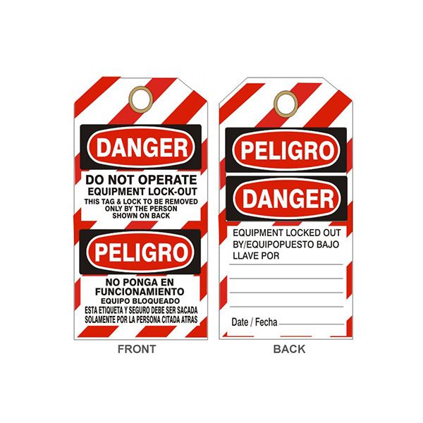 Danger Do Not Operate Equipment Lockout Peligro Tags, Rigid Vinyl, 6X3
