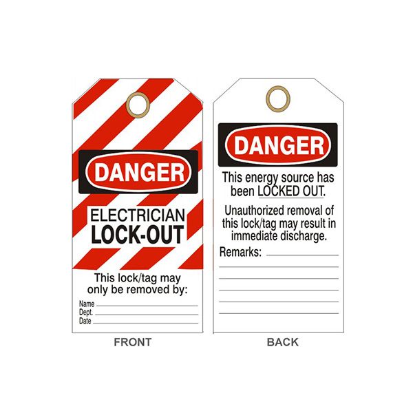Danger Electrician Lockout Tag, Rigid Vinyl, 6.125X3