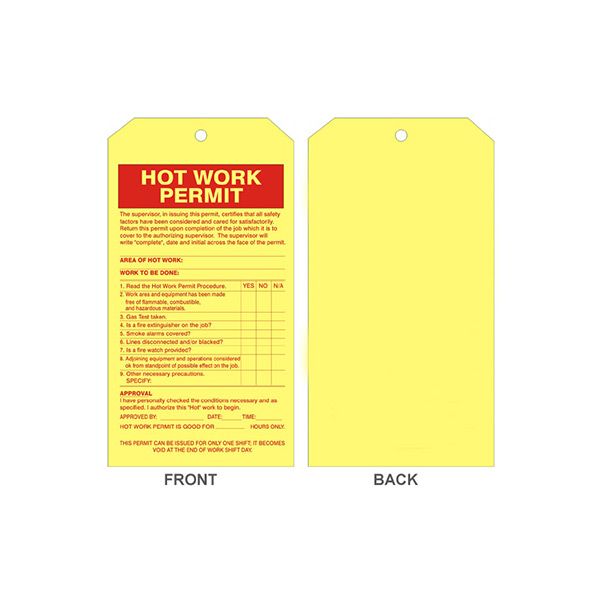 Hot Work Permit Tag, Rigid Vinyl, 7.5X4