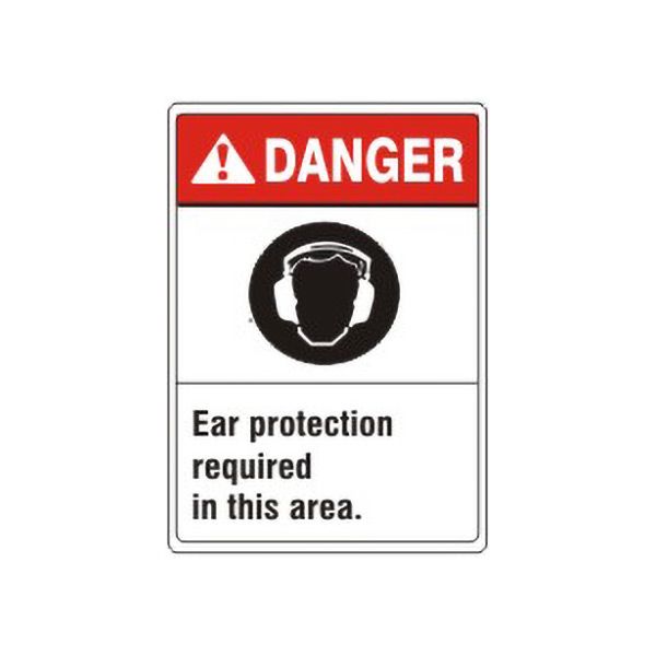 Danger:Ear Protectioin Required In This Area. Ear Protection Picto sign, Adhesive Vinyl, 10X7