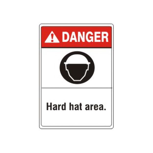 Danger:Hard Hat Area. Hard Hat Picto sign, Adhesive Vinyl, 14X10
