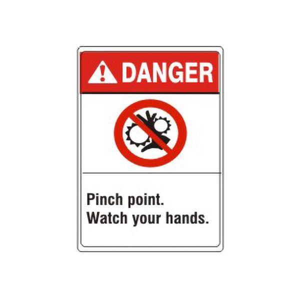 Danger:Pinch Point.  Watch Your Hands. Hand Picto sign, Plastic (.040), 10X7
