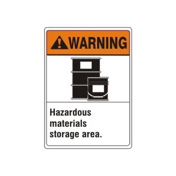 Warning: Hazardous Materials Storage Area. Barrels Picto - Warning Sign sign, Adhesive Vinyl, 14X10