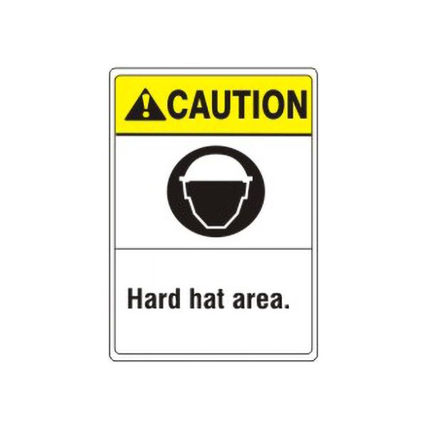 Caution: Hard Hat Area. Hard Hat Picto sign, Adhesive Vinyl, 10X7