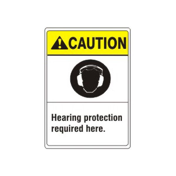 Caution: Hearing Protection Required Here. Ear Protection Picto sign, Plastic (.040), 14X10