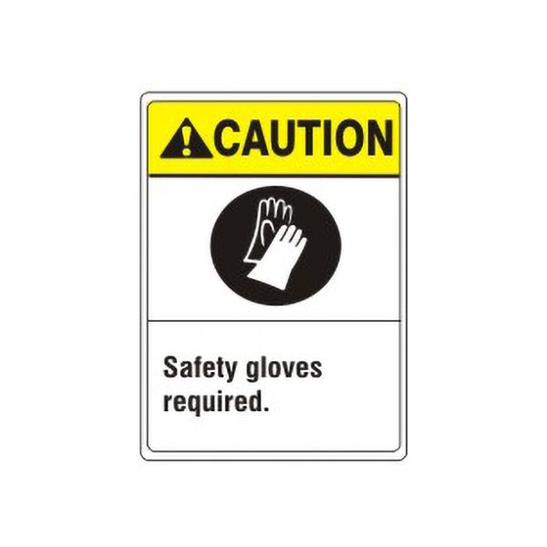 Caution: Safety Gloves Required. Glove Picto sign, Plastic (.040), 10X7