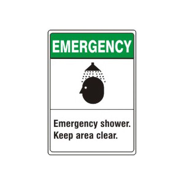 Emergency: Emergency Shower Keep Area Clear. Shower And Head Picto sign, Aluminum (.040), 14X10