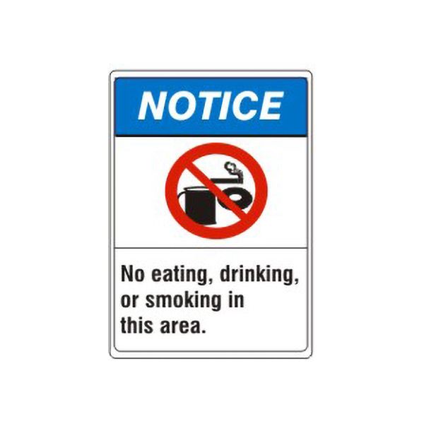 Notice: No Eating, Drinking Or Smoking In This Area. Food And sign, Plastic (.040), 14X10