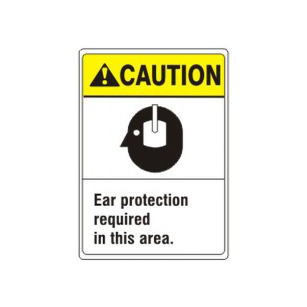 Caution: Ear Protection Required In This Area. With Picto Of Hearing sign, Plastic (.040), 10X7