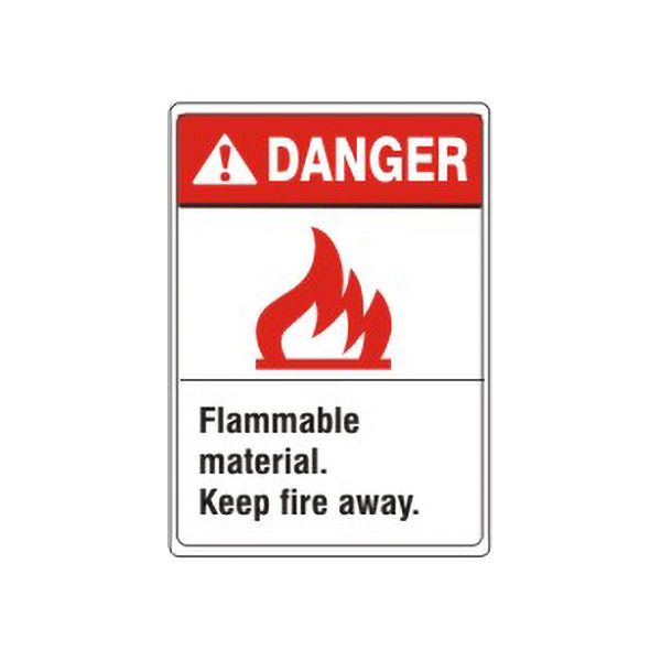 Danger:ANSI Header Flammable Material. Keep Fire Away. With Picto sign, Plastic (.040), 10X7
