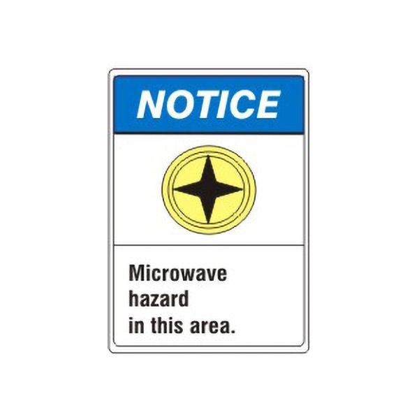 Notice: Microwave Hazard In This Area With  Picto ANSI Header sign, Adhesive Vinyl, 14X10