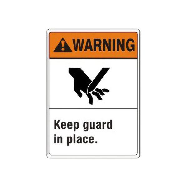 Warning: Keep Guard In Place With  Picto - Warning Sign sign, Adhesive Vinyl, 14X10