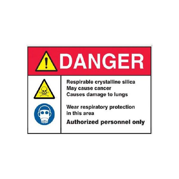 Silica Danger Sign: Respirable Crystalline Silica. May Cause Cancer With Picto sign, Adhesive Vinyl, 14X20